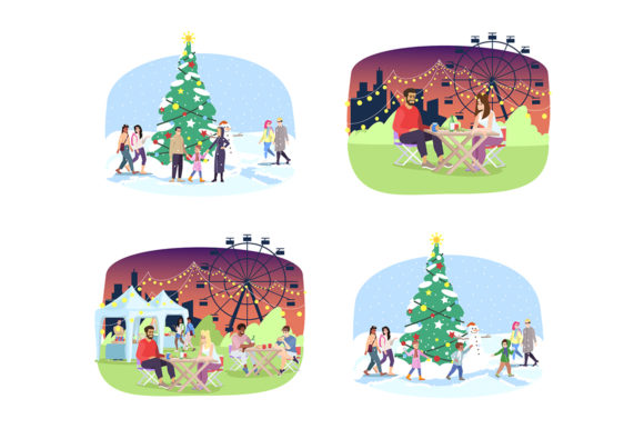 Fair Market Flat Vector Illustrations: Capturing Festive Urban Energy