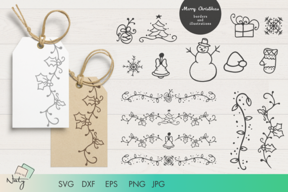 Merry Christmas Borders and Illustrations Set for Your Crafts