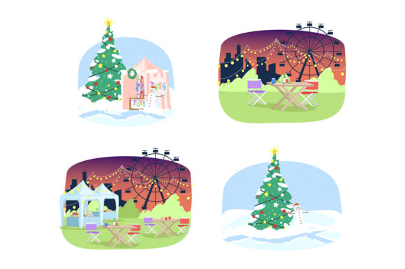 Street Fair Semi Flat Illustrations: Vibrant Vectors for Your Projects