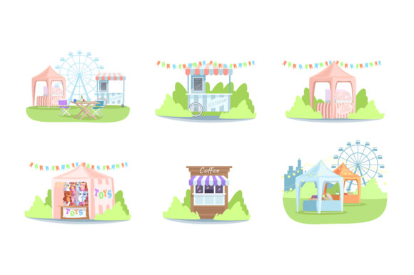 Street Market Stands Semi Illustrations for Vibrant Design