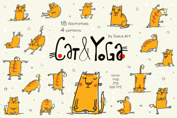 Whimsical Feline Poses: Cat and Yoga Vector Illustrations